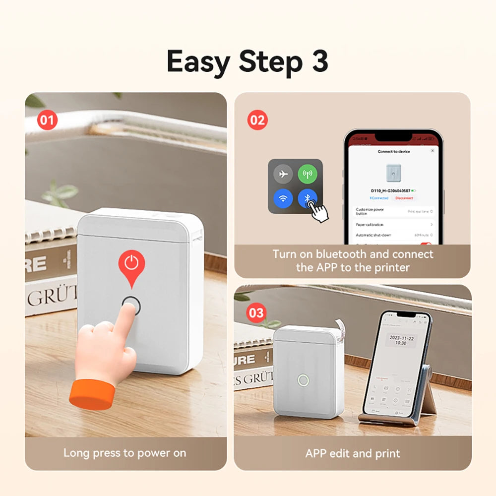Niimbot D110 Mini Thermal Label Printer Wireless Adhesive Sticker Maker DIY Name Tag Inkless Labeling Machine for Phone