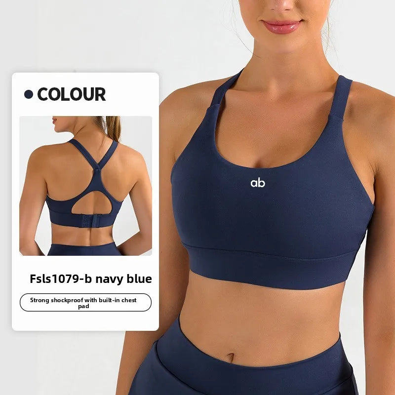 Women Plus Size Sports Bra Cross Back Padded Push Up Shockproof Adjustable Yoga Bra Breathable Skin‑Friendly High Elastic