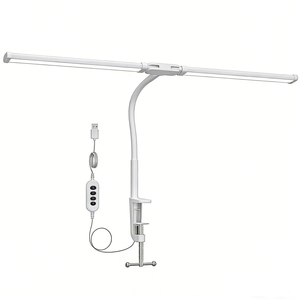 Double Head Scissor Arm LED Desk Lamp with Clamp Dimmable 3 Color Modes 10 Brightness Eye-Caring Architect Light, USB Adjustable Monitor Lamp for Office Study Gaming Reading Workbench
