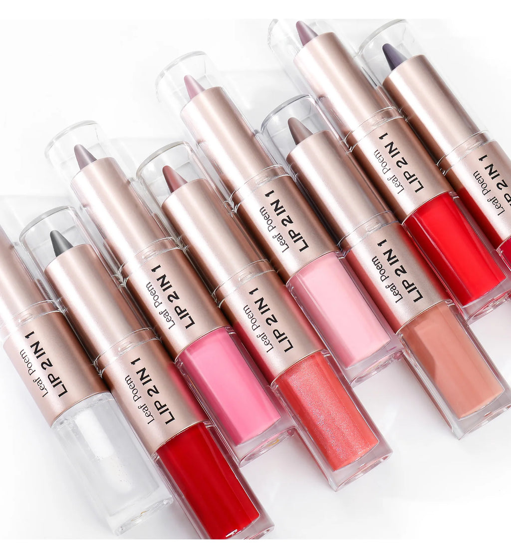 Brown Matte Lip Liner Lipstick Pencil Outlines Lip Contours 2-in-1 Mirror Glass Nude Brown Lip Gloss Makeup Waterproof Non Stick