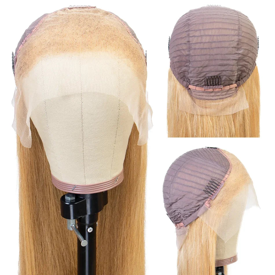 13x6 27# Honey Blonde Colored Human Hair Frontal Wigs Straight 200% 13x6 HD Transparent Lace Front Human Hair Wigs For Women