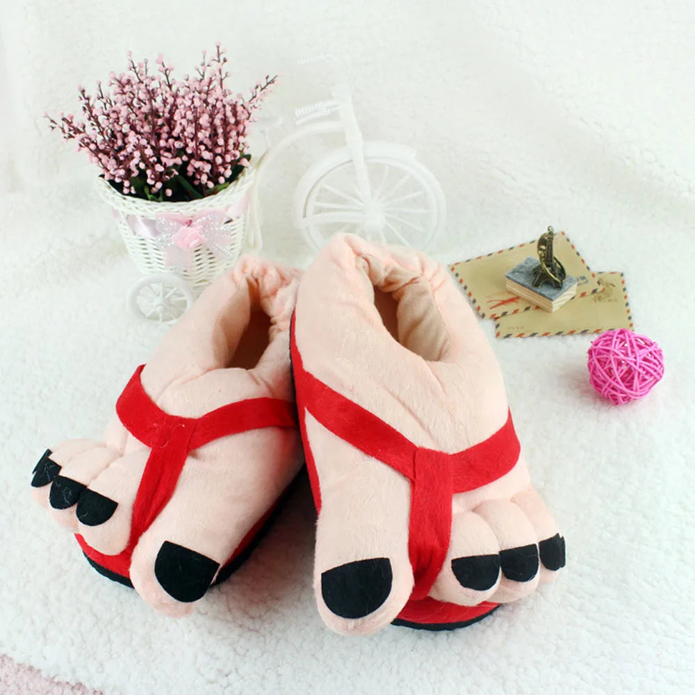 Winter Funny Slippers for Men Women Cute Home Shoes Big Foot Furry Slippers Unisex Indoor Boys Man Fuzzy Five Finger Slippers
