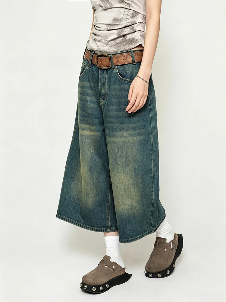 REDDACHiC Boyfriend Style Women Whiskers Denim Shorts Big Size Vintage Casual Wide Pants Baggy Jeans Jorts Grunge Y2k Streetwear