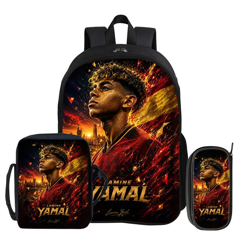 3Pcs Set Kids Backpack Football Sport Bookbag Football Star Rucksack L-Lamin Yamal Student School Shoulder Bag,Pencil Bags