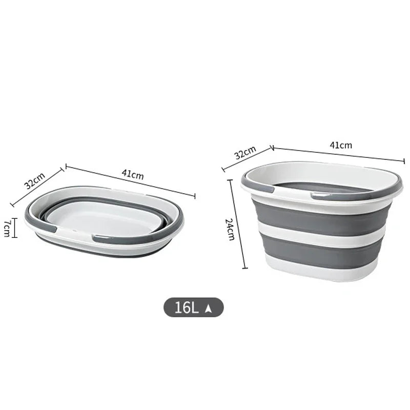 16L Collapsible Mop Bucket with Handles Space Saving Foldable Silicone Tub for Cleaning, Laundry, Storage - Portable Wash Basin