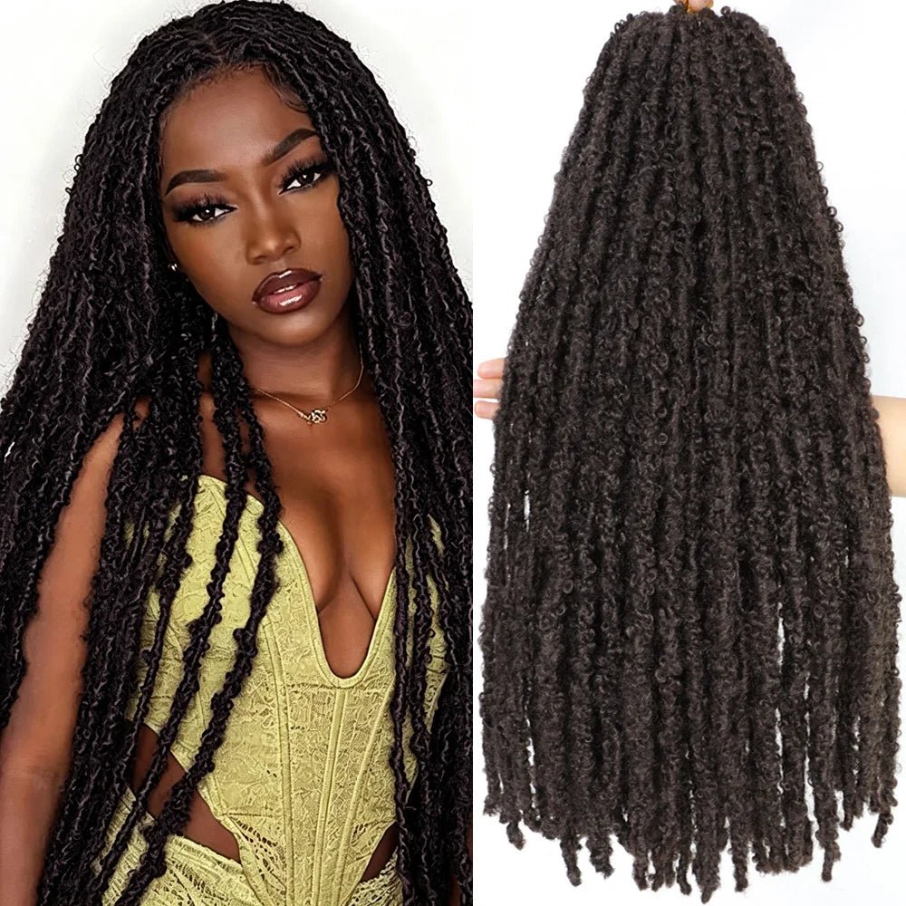 1- 6Packs Butterfly Locs Crochet Hair 36 24 18 14 12inch Pre Twisted Natural Black Distressed Faux Locs Crochet Braids for Women