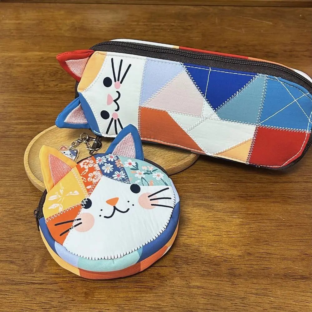 Waterproof Patchwork Coin Purse Cat Zipper Design Makeup Bag Storage Case Home Travel