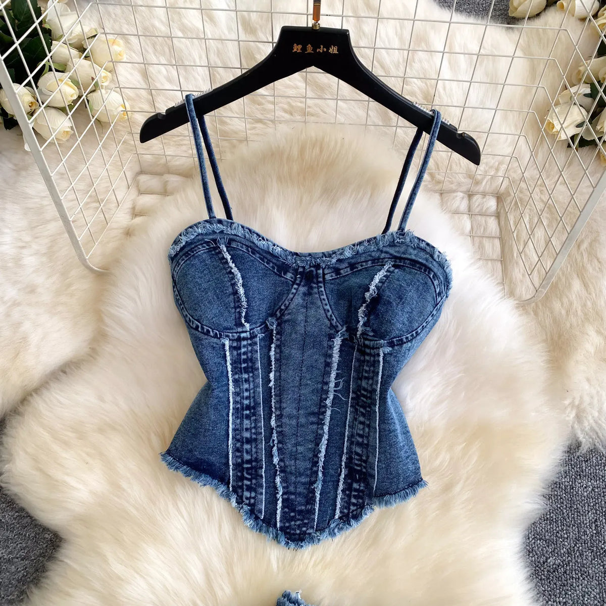 Two Pieces Women Pant Set Denim Matching Set Solid Camisole Sleeveless Top Zipper Fly Empire Waist Full Length Pants 2026 Summer