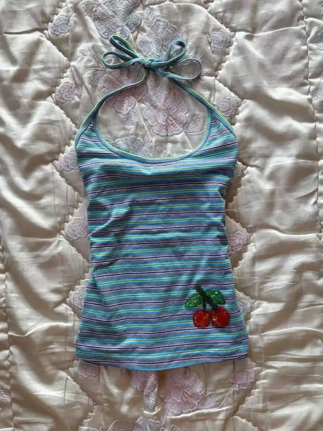 American Retro Flower Print Halter Vest Y2K Harajuku Fashion Camisole Women Streetwear Sexy Slim Sleeveless Crop Clubwear Tops