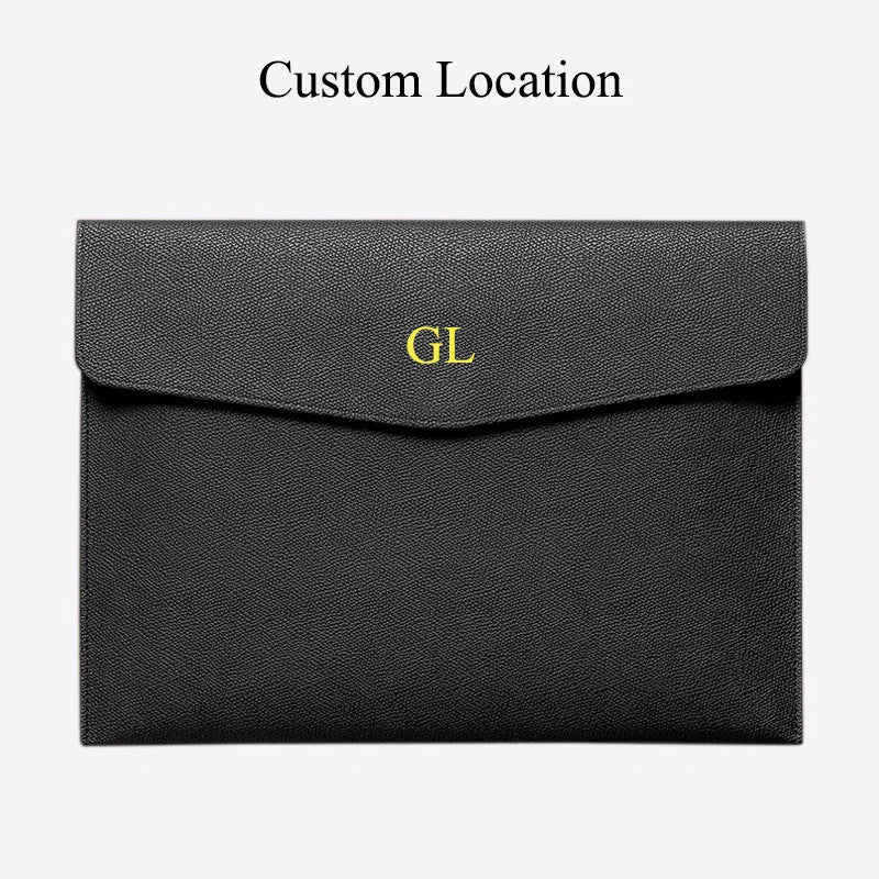 A4 File Folder PU Leather Document Holder Waterproof Portfolio Envelope Folder Case Magnetic Button Customized Initials