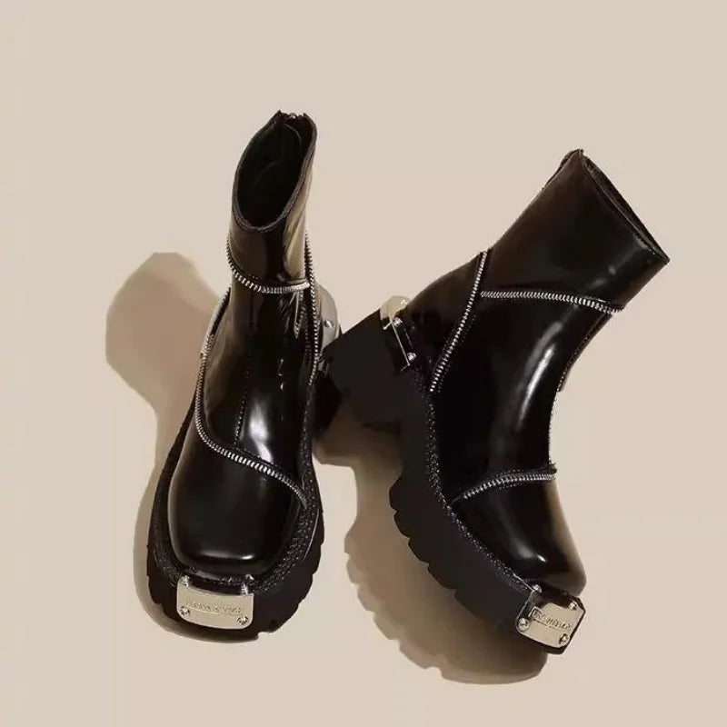New Winter Fashionable Comfortable Elegant Women's Short Boots Round Toes Square Heels Thick Soles Heightening Fashion Boots