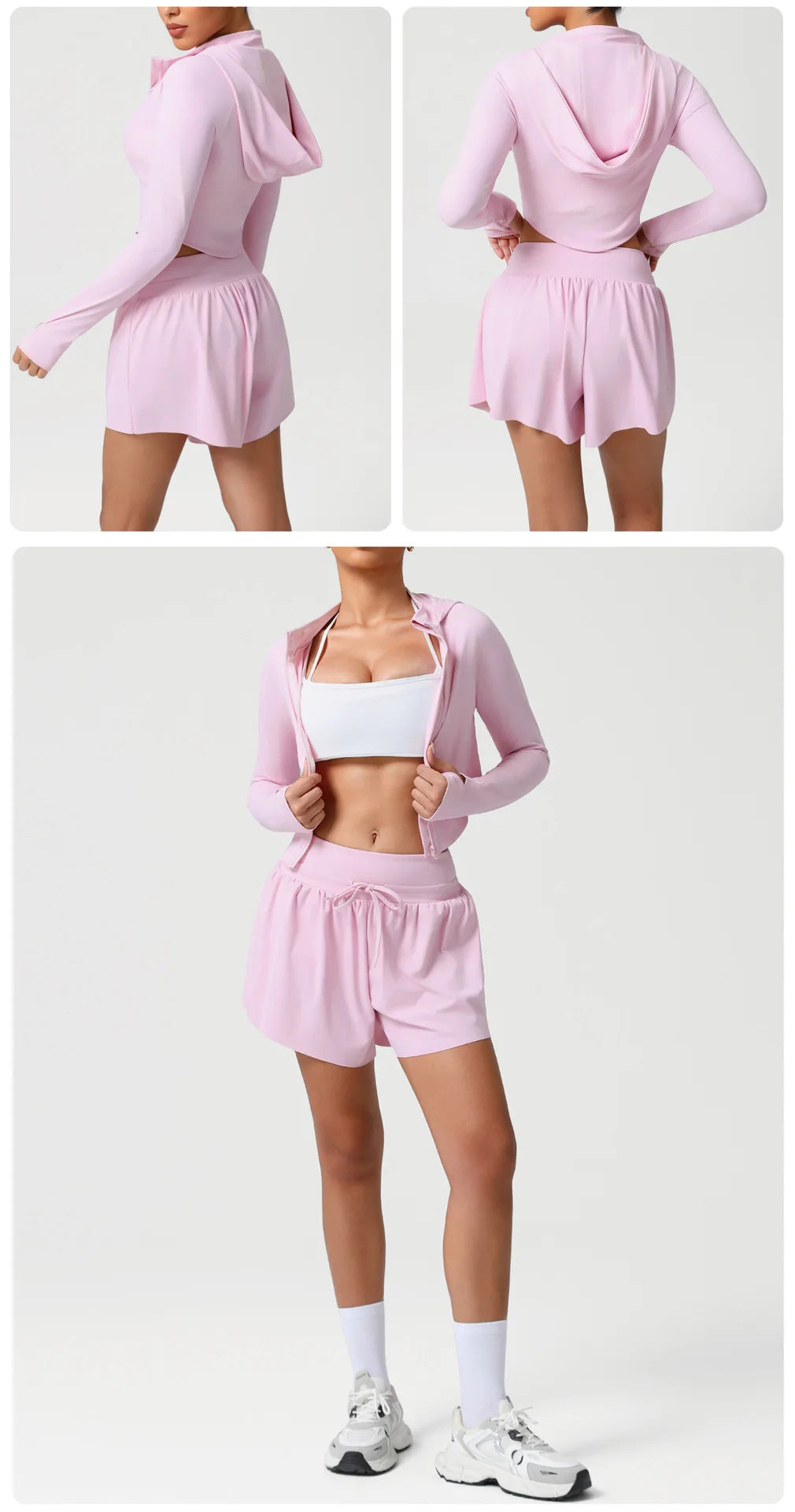 sm2544 Autumn Winter New Running Jacket Set Women's Tight Quick Drying Sports Fitness Jacket & High Waist Shorts 2 Piece Set