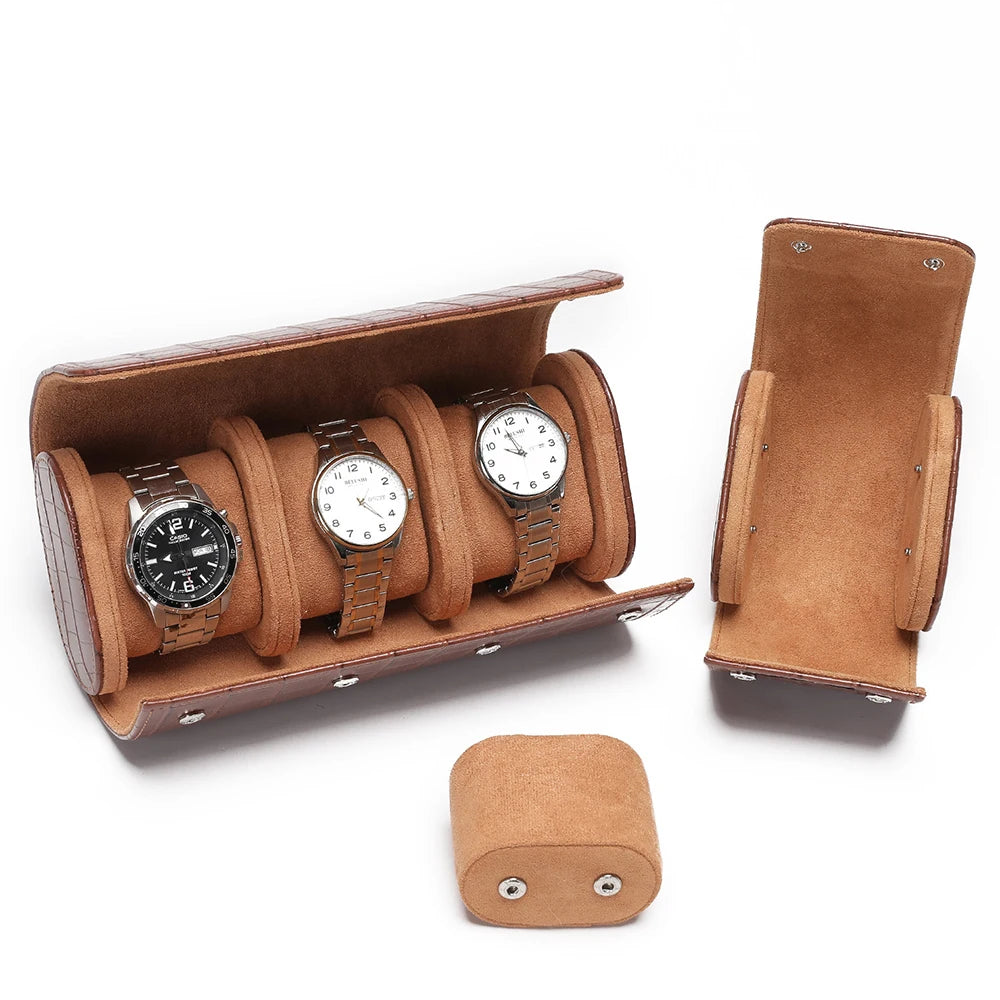 Luxury Crocodile Watch Storage Box Custom Name Travel 1 2 3 Slots Watches Roll Aligator PU Leather Brand Watch Display Case Bag
