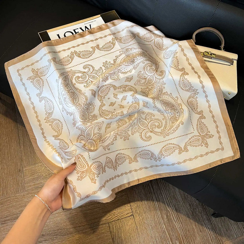 Luxury Brand Paisley Houndstooth Printed Square Scarf Soft Satin Thin Smooth Neck Scarf Sunscreen Headscarf For Women Head Wrap