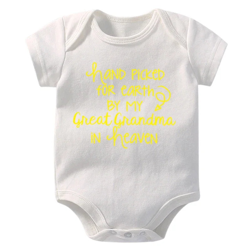 Hand Picked For Earth By My Great Grandma In Heaven Baby Summer Bodysuits Cotton Newborn Jumpsuit Short Sleeve Body Baby Outfits