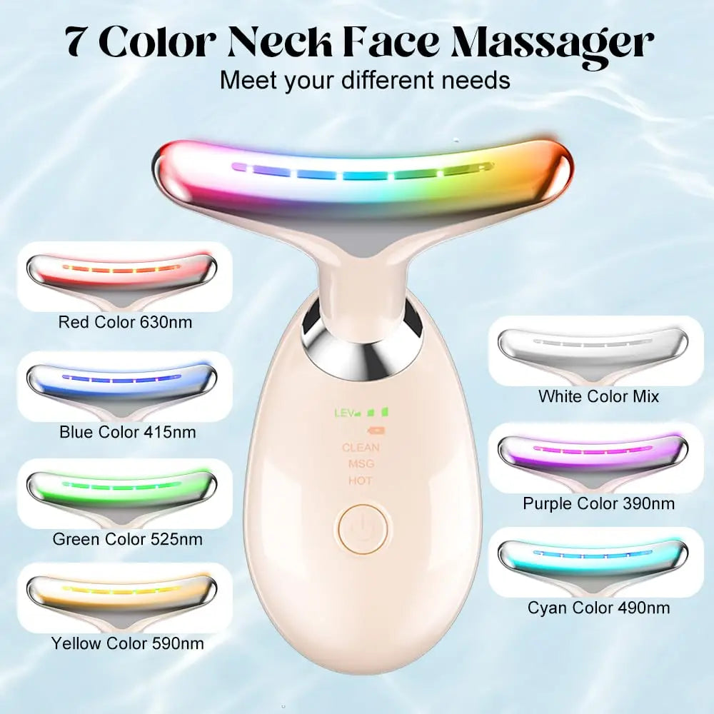 7 Color LED Light Face Neck Massager USB Rechargeable Home Beauty Device Hot Compress Skin Care Massage Instrument OEM
