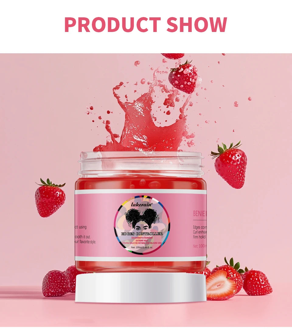 Lakerain Strong Styling Hair Gel Long Lasting Control Edge Gel Smoothes Nourishes Hair Curl Enhancement Strong Hold Hair Gel