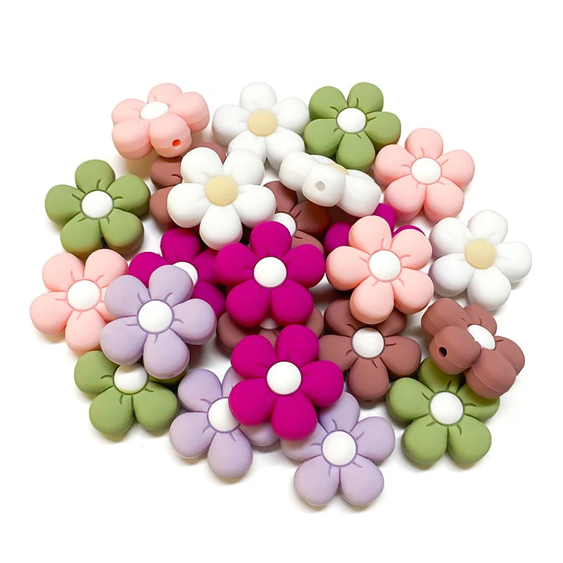 10pcs Silicone Flower Bead BPA Free Teething Infant Chewable Dummy Necklace Pacifier Toy Accessories