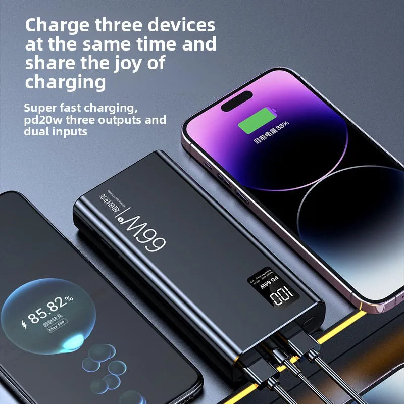 Fast-Charging Power Bank – 10,000–30,000mAh with Built-In Cable