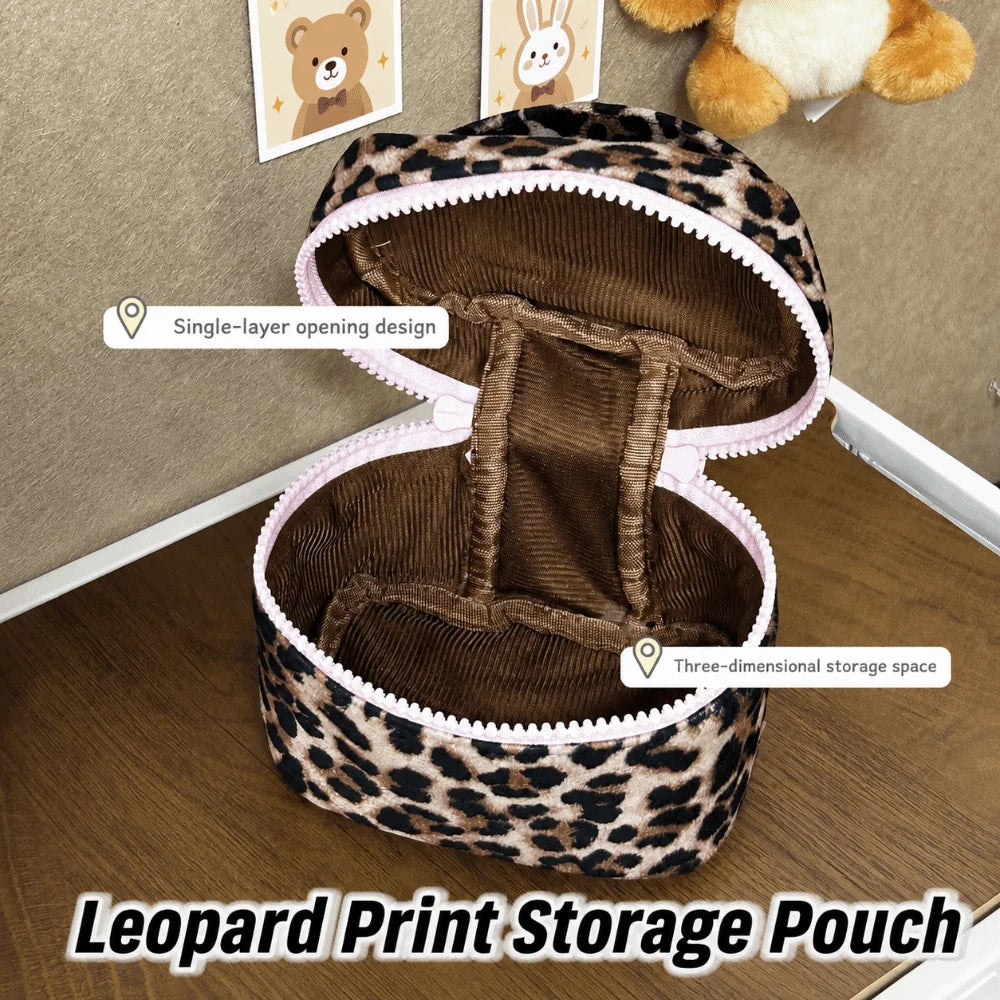 Multi-functional Leopard Print Square Storage Box Handheld Zipper Design Small Cosmetic Pouch Storage Case Home Travel