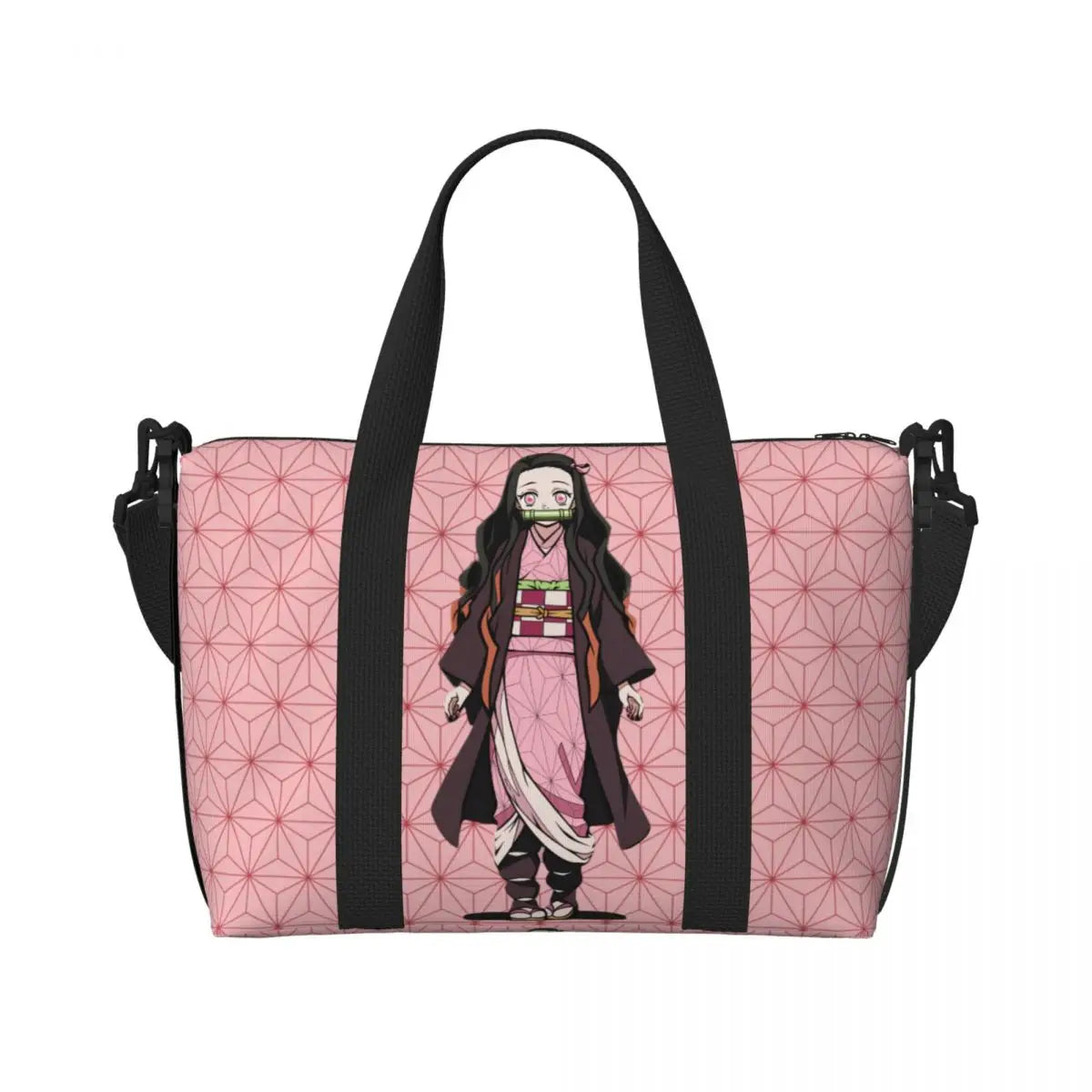 Custom Demons Slayers Anime Manga Beach Tote Bag for Women Tanjiro Kamado Nezuko Big Compartment Gym Beach Travel Bags