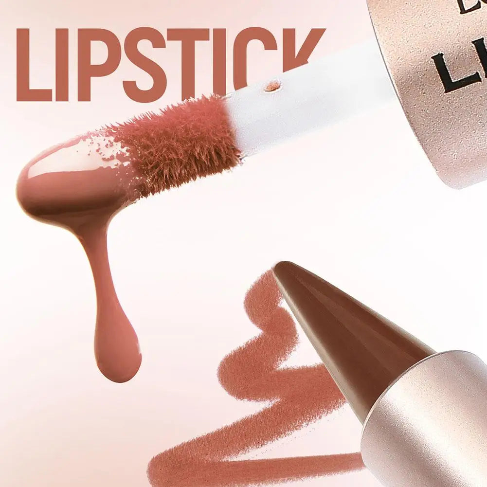 2-in-1 Tapered Gradient Lip Liner Pen Double-headed Matte Mirror Design Lip Glaze Nude Brown Waterproof Contour Non Stick Makeup