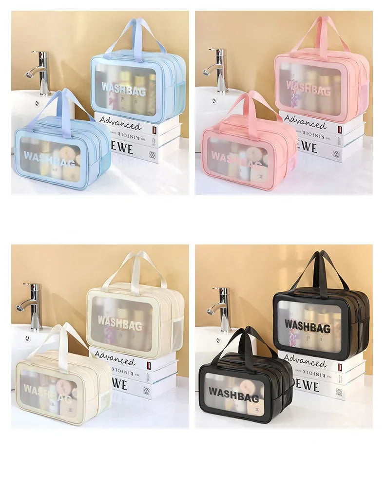 Dry-Wet Separation Double Transparent PU Makeup Bag Portable Washing Bag Cosmetic Storage Bag Travel Fitness Swimming Essentials