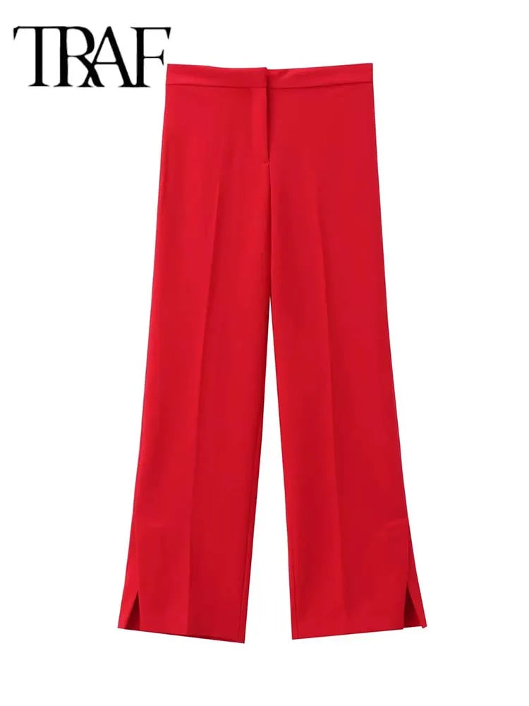 Women 2 Pieces Sets New Fashion Office Vest Top+Split Straight Leg Pants Women's Suit Formal Two Piece Set Women Outfit