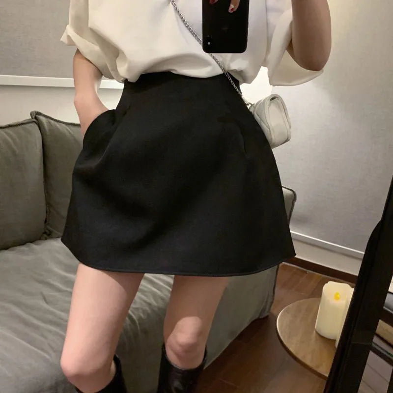 Xpqbb Korean Style White Mini Skirt for Women Streetwear High Wiast Puffy Short Skirts Ladies All-Match Simple A-line Y2K Skirt