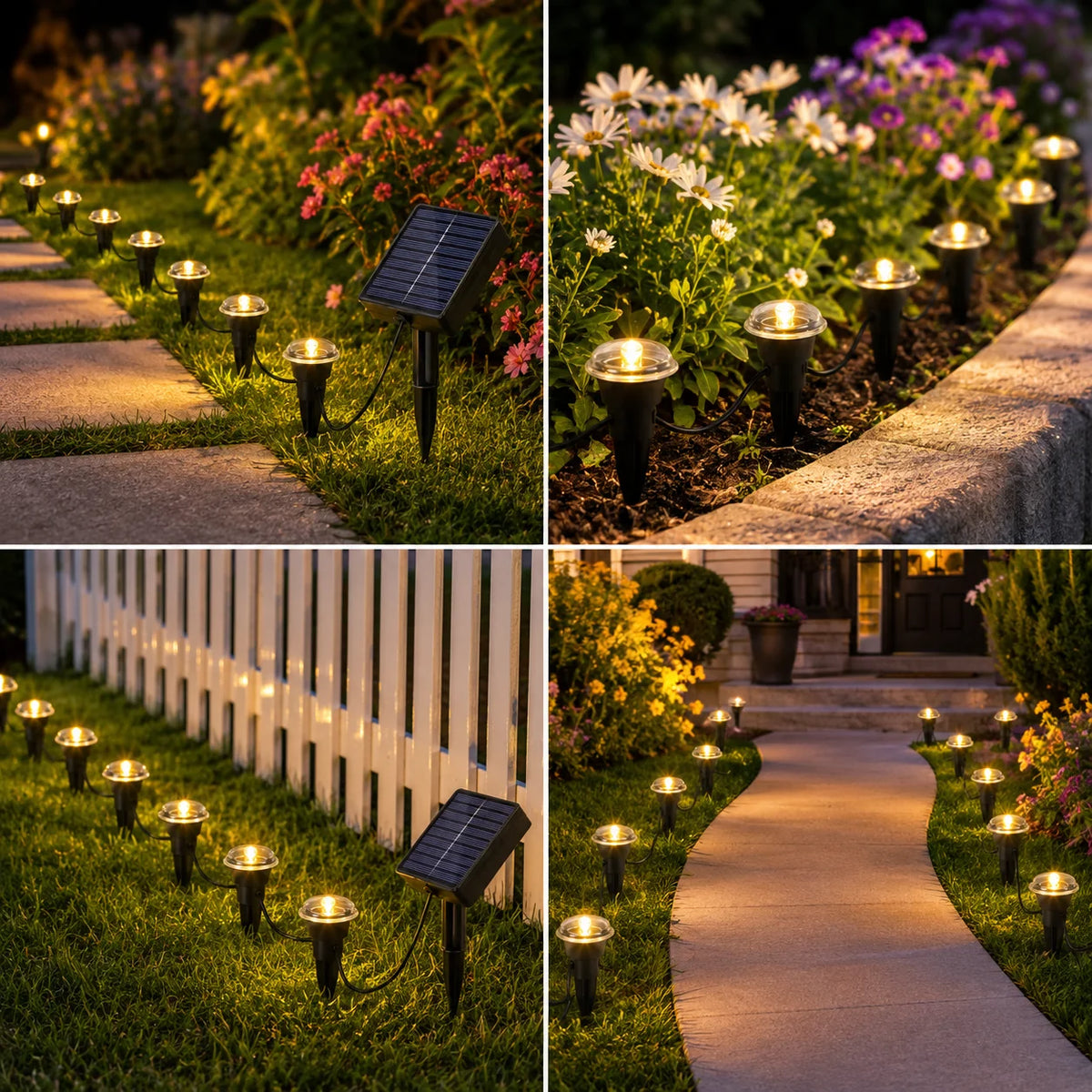 Solar Powered Ground Stake Pathway Lights Warm Glow Garden Walkway Lawn Yard Patio Landscape Decorative Lights