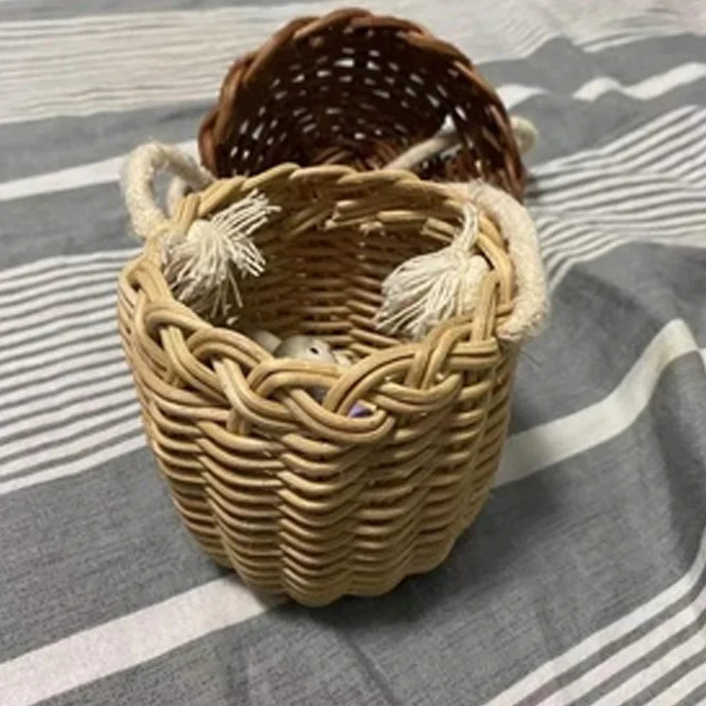 New Acorn-shaped Storage Basket Hand-woven Round Rattan Bag Bucket Tropical Beach Style Woven Shoulder Bag Photo Props