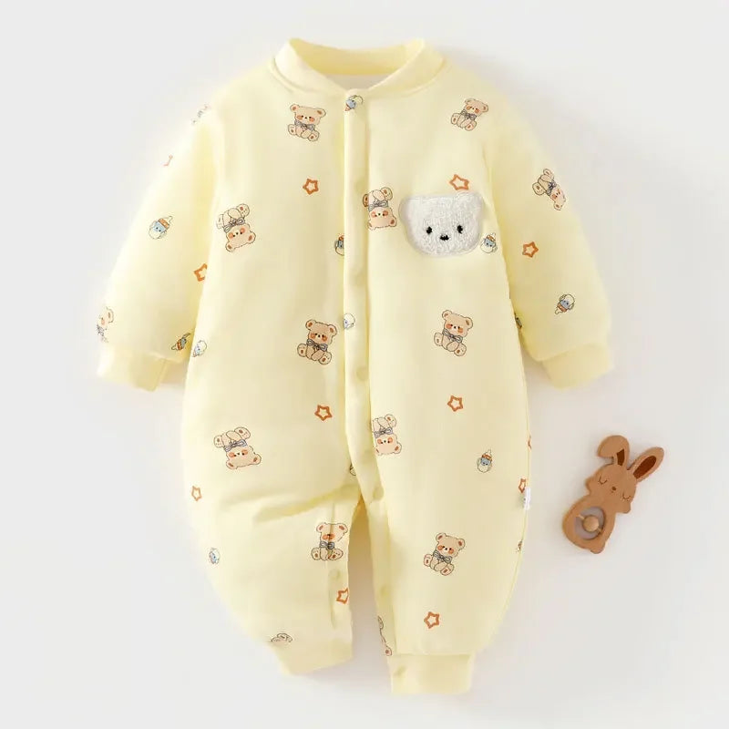 Winter Cute Animal Design Neonatal Boys Girls Teddy Bear Pattern 100 Cotton Rompers Children's Clothing