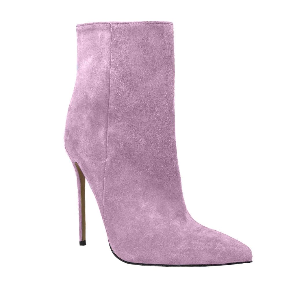 2025 Pointed High-heeled Short Boots Suede Fashion Runway Ladies Autumn and Winter 35-46 Plus Size Women Ankle Boots