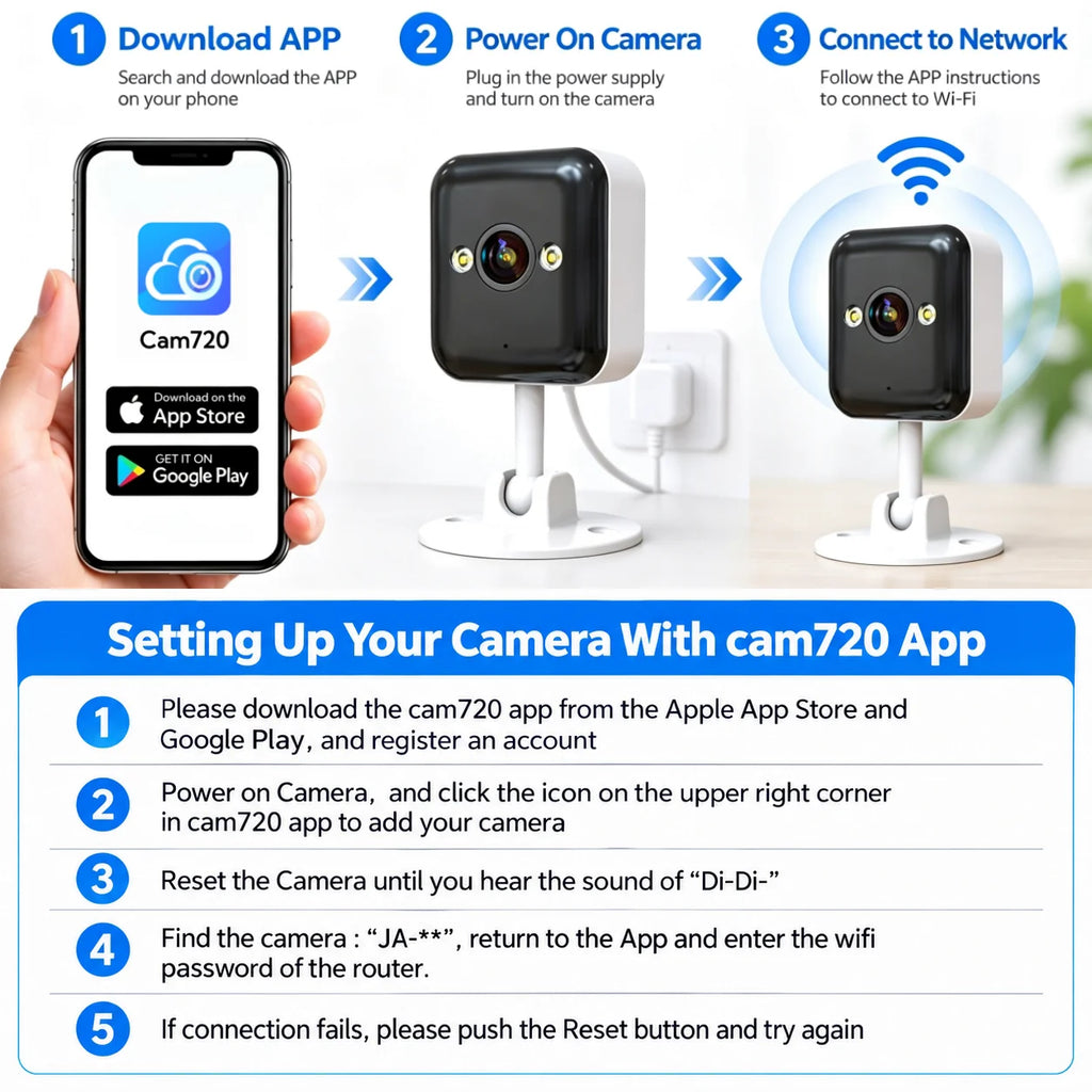 JOOAN 3MP Indoor Security WiFi IP Camera Moiton Detection Night Vision Smart Baby Monitor 24/7 Video Surveillance Camera