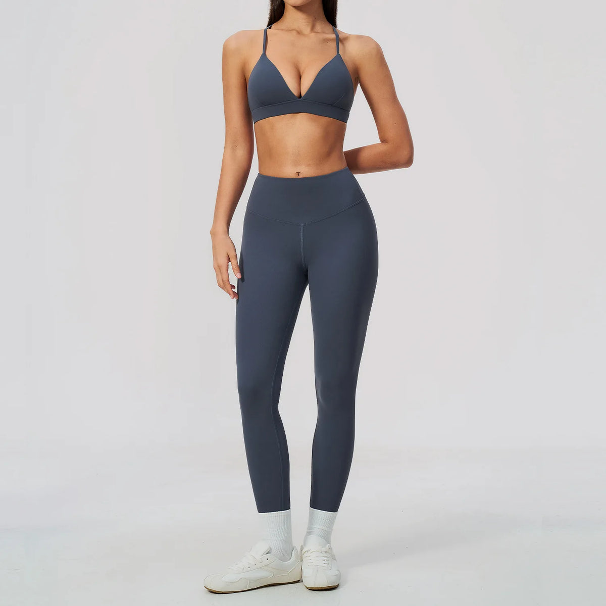 Woman Yoga Set Fitness Suit 2PCS Gym Clothing Running Workout Sportswear Outfit Tracksuit Set V Neck Cross Back High Waist Pants