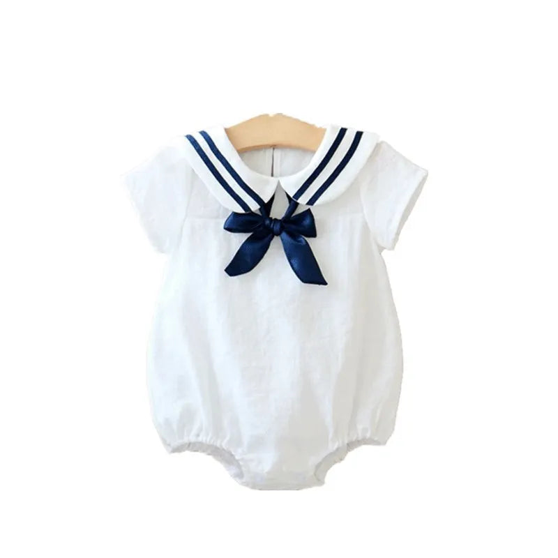 INS Style Infant Toddlers Baby Romper Short Sleeve Navy Style Thin Cotton Bodysuit Kids Clothing Children Wear Clothes