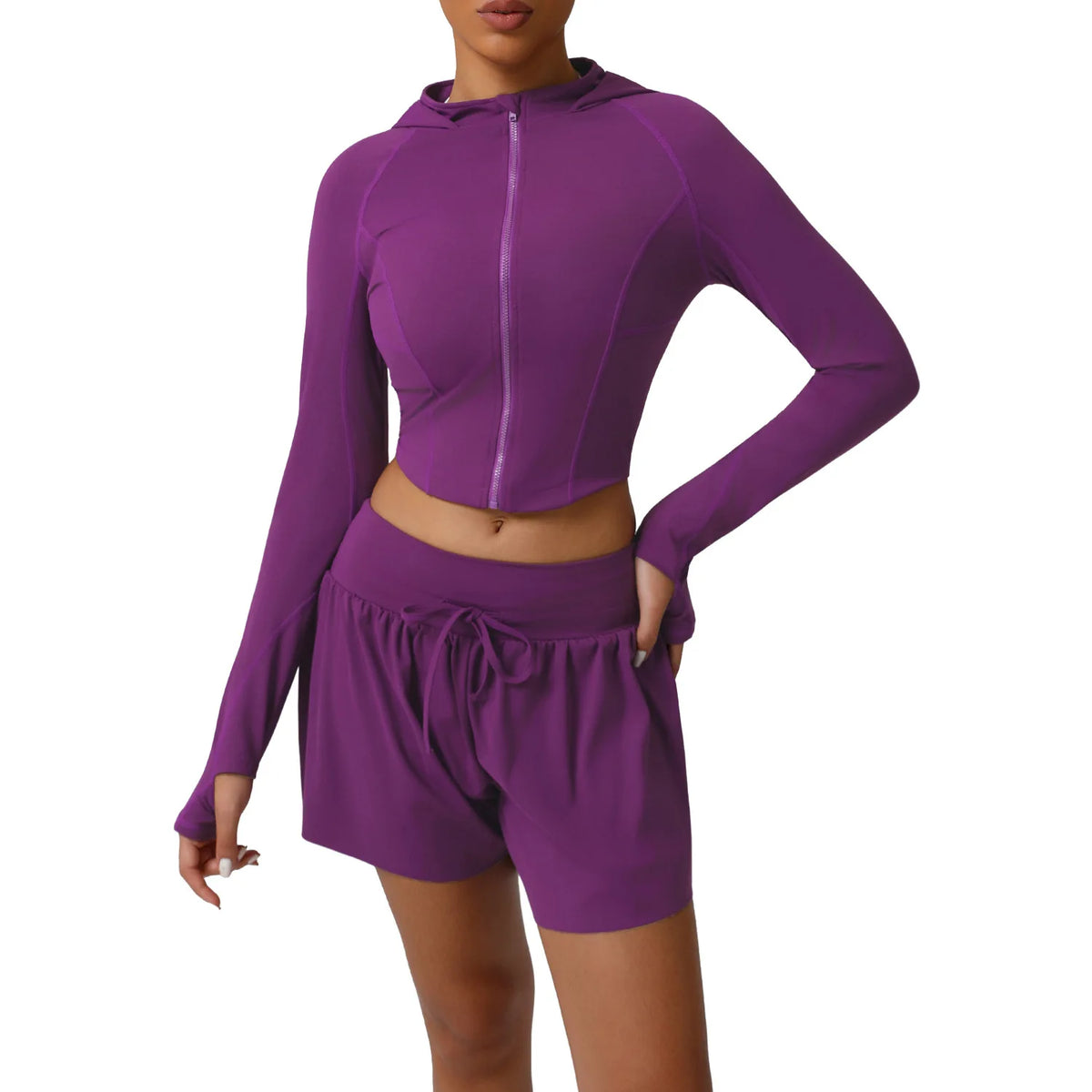 sm2544 Autumn Winter New Running Jacket Set Women's Tight Quick Drying Sports Fitness Jacket & High Waist Shorts 2 Piece Set