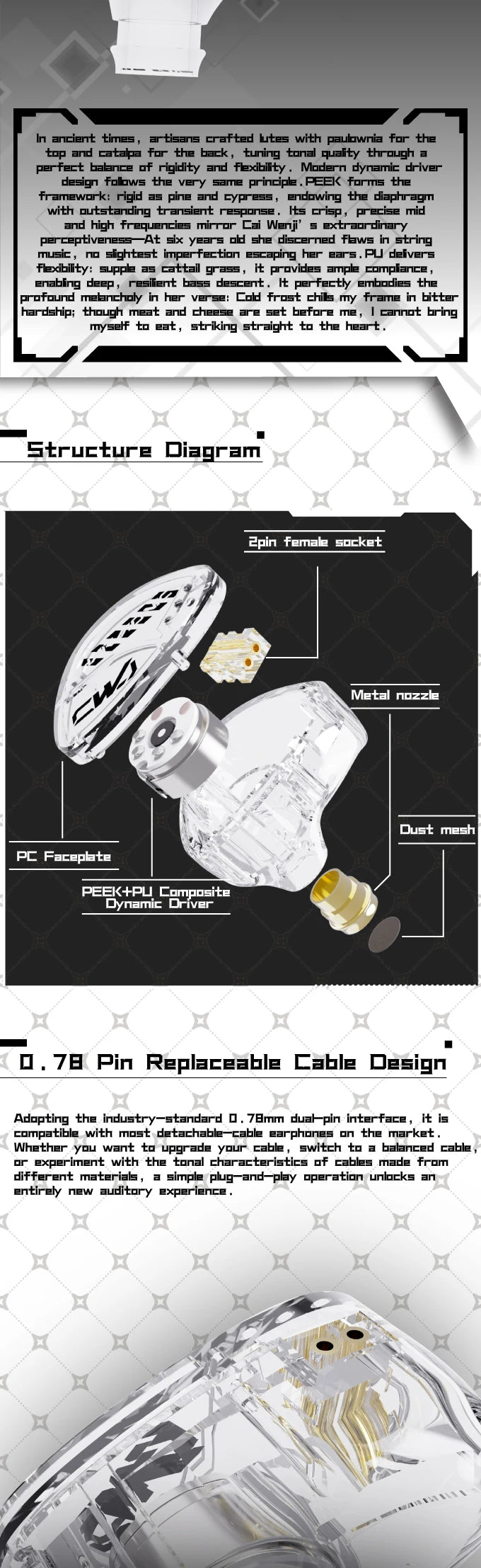 HE Cai Wenji 10mm Single Dynamic Driver In-Ear Monitors