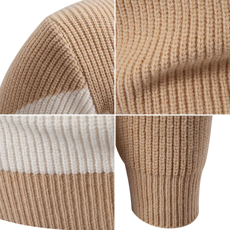 High Quality Men's New Autumn Winter Sweaters Casual Warm Mock Neck Pullovers Trend Color Blocking Design Men Sweaters Knit Tops