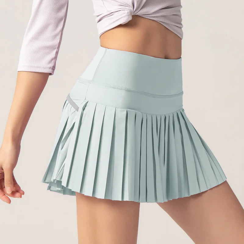 Summer Women Sports Anti Exposure Pleated Golf Tennis Skirts Fitness High Waist Elastic Athletic Run Shorts With Pocket