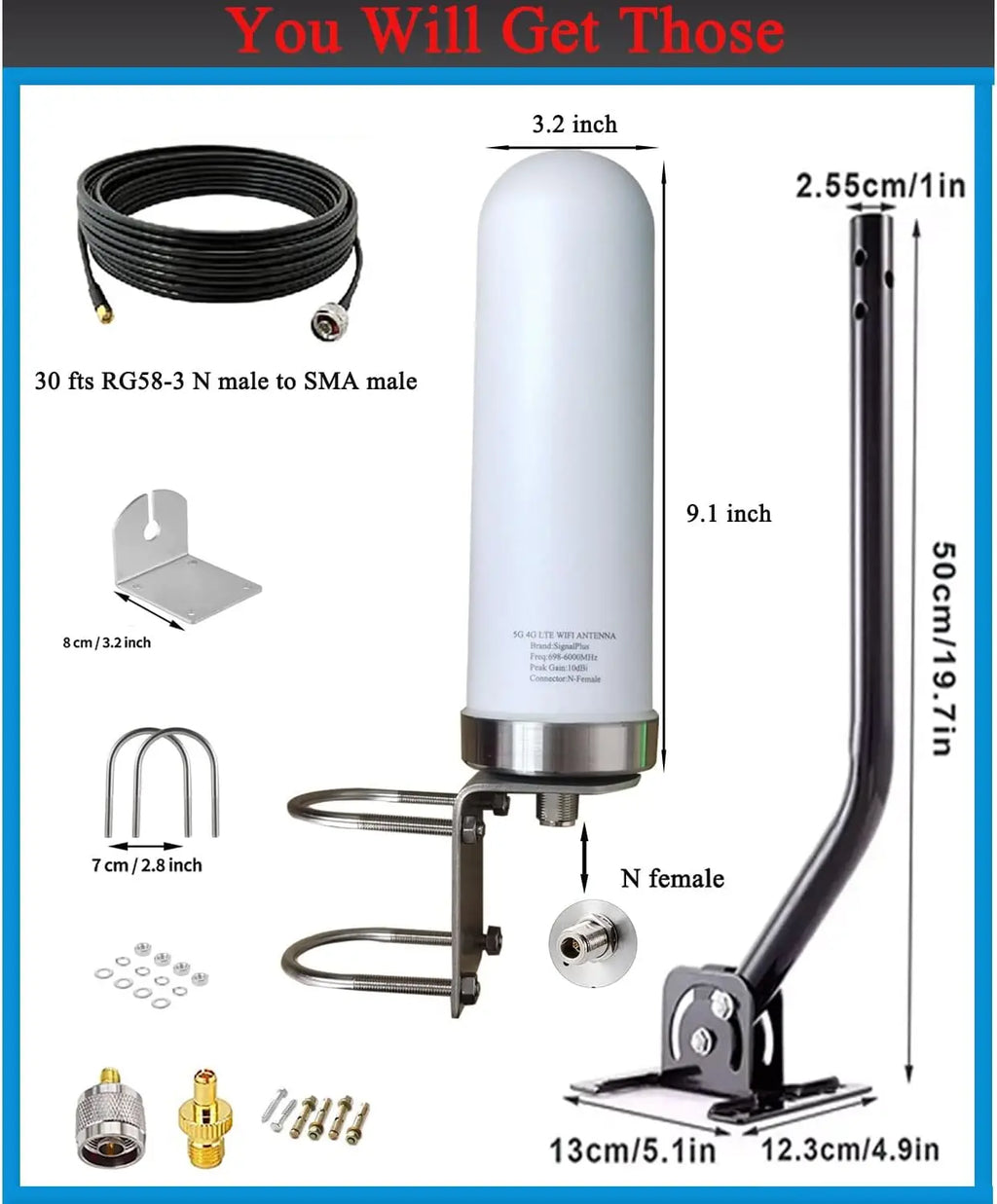 5G 4G LTE Antenna Outdoor Omni Directional Cellular WiFi Antenna Long Range SMA ts9 External Wide Band 698-6000MHz 10dbi