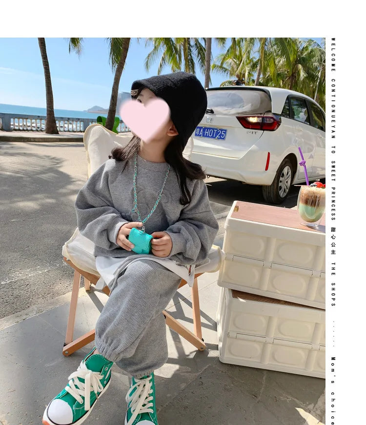 2026 Spring Children's Spring Clothes Round Neck Long Sleeve Sweater Boys and Girls Trendy Baby Stylish Children's Clothing 2PCS