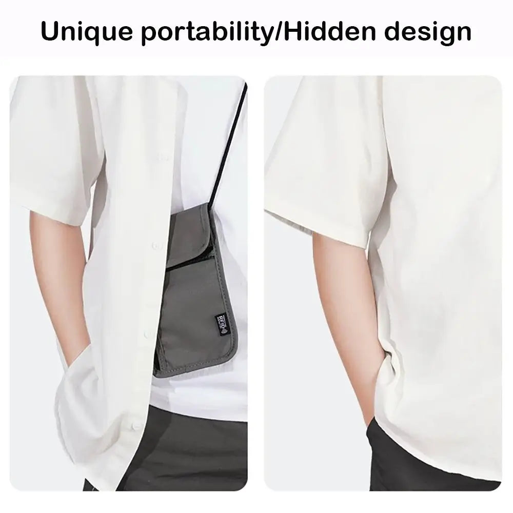 1 Pcs Waterproof RFID Nylon Storage Bag Travel Document Card Passport Bag Neck Wallet Money Document Card Passport Pouch