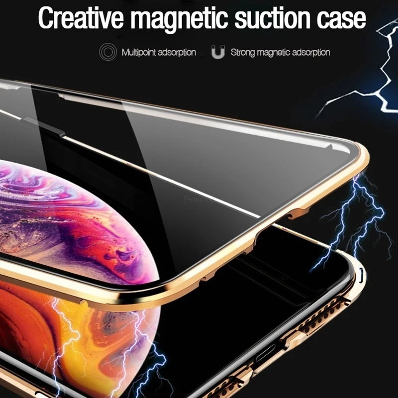 Magnetic Tempered Glass Privacy Metal Case For iphone 18 17 16 15 14 13 12 XR 11 ProMAX 16 E 360 Magnet Antispy Protective Cover