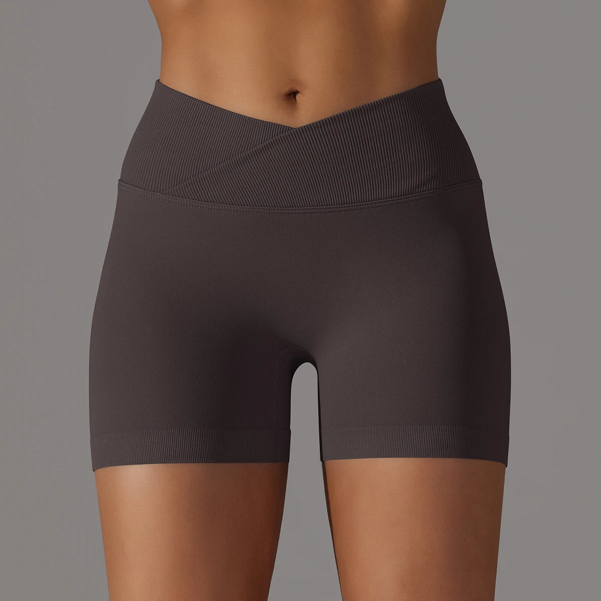 Women's Sporty Shorts with Cross-Waistband, yoga Shorts, for Gym Workout, Running, Hip-Enhancing, High-Waisted yoga Shorts.