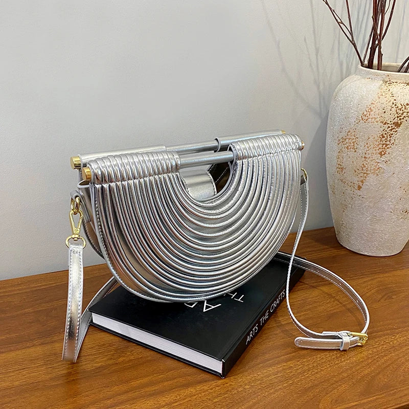 Luxury Evening Clutch Purses For Women 2026 Golden Noodle Half Moon Crossbody Bag Wedding Dinner Party Luxury Designer Handbags
