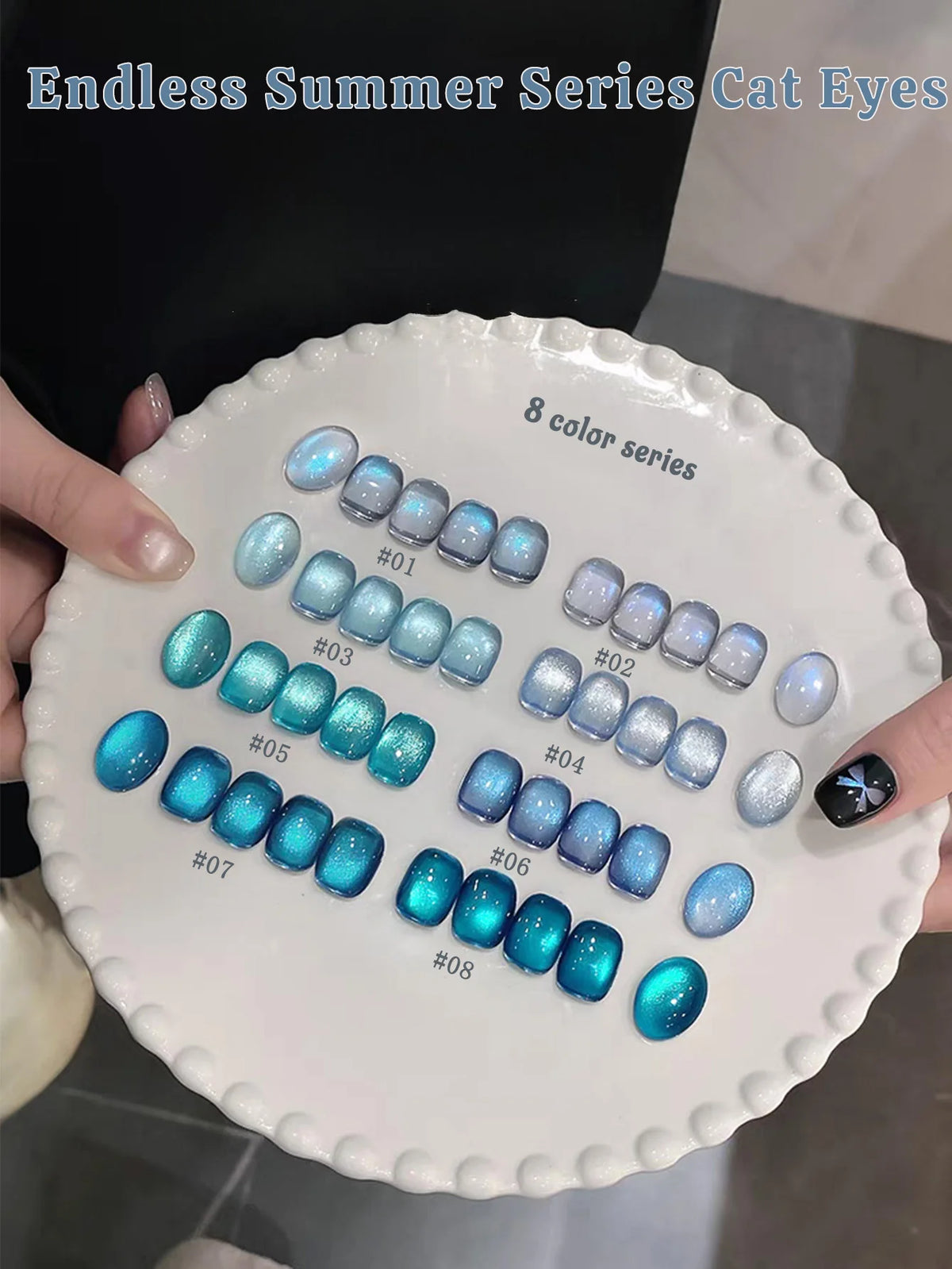 1-8pcs TC Autumn Popular Green Crystal Cat's Eye Molmans High Density Porcelain White Glass Beads Amber Gel Nail Polish Nail Art