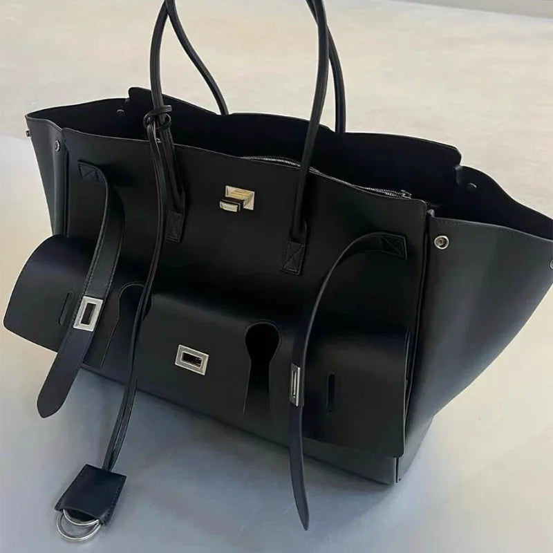 High-quality Soft PU Leather Brand Tote Bag, Lock Design Large-capacity Storage Handbag, Women Commuter Shoulder Bag For Daily