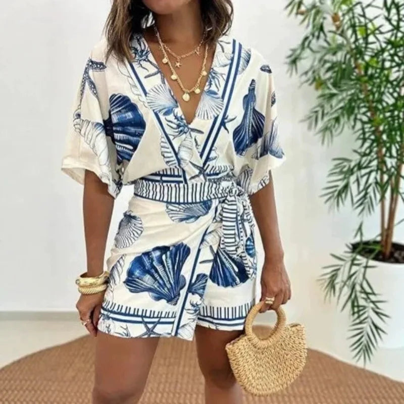 European American Summer New in Sweet Two-piece Setprinting Fashionable Comfortable Summer Women's Casual T-shirt Shorts Suit