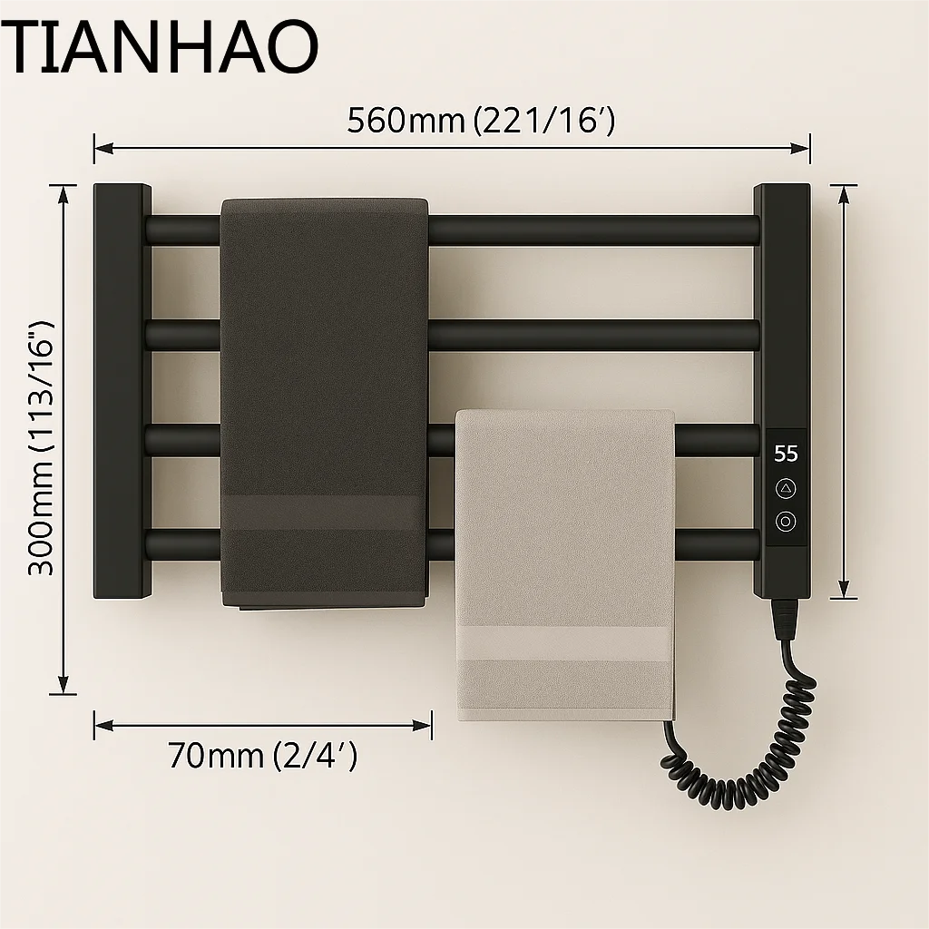 Single Towel Warmer Wall Rack 304 Stainless Steel Heated Towel Machine Black for Barber Hotel